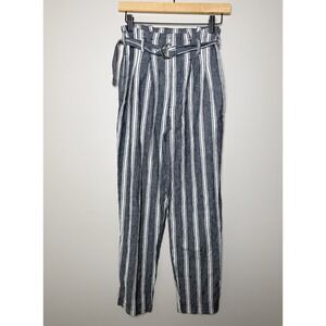 Abercrombie & Fitch S Paper Bag Railroad Striped Linen Cotton Belt Stripe Pants